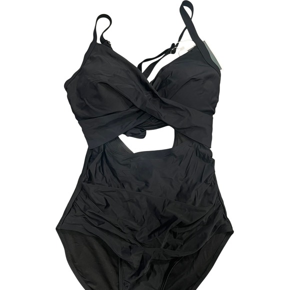 Black Criss Cross Cut Out One Piece Swimsuit Stylish Bathing Suit - Picture 1 of 2